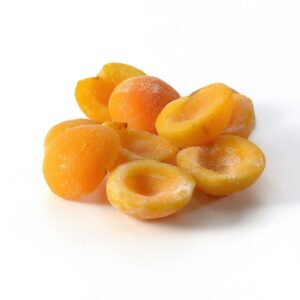 The image is showing half sliced apricots