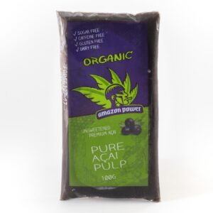 The image is showing a purple packet labelled with Amazon power-ACAI RAW PORTION