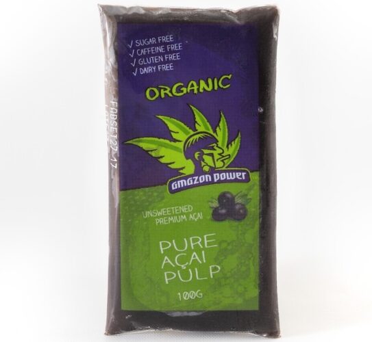The image is showing a purple packet labelled with Amazon power-ACAI RAW PORTION