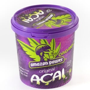 The image is showing a purple tub labelled with Amazon power-ACAI PUREE AND GUARANA