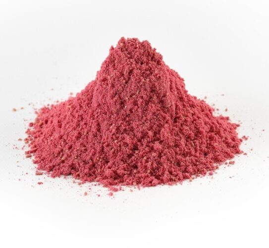 The image is showing the pink colour 500g powder of raspberry