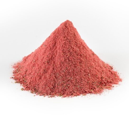 The image is showing the light pink colour 500g powder of strawberry
