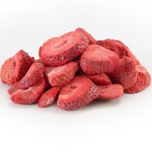 The image is showing the pink colour 100g strawberry slices