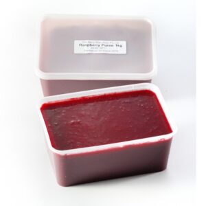 This image is showing 2 translucent boxes of Raspberry puree