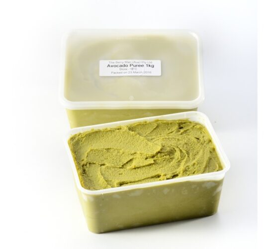 This image is showing 2 translucent boxes of avocado puree