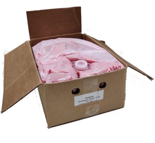 This image is showing 1 brown carton with the packet of 15kg of Strawberry puree